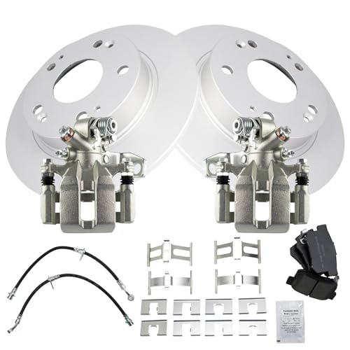 Image of TRQ Rear Brake Pad and Rotor Set Semi Metallic Coated Rotors Calipers Compatible with 2013-2015 Acura ILX 2012-2015 Honda Civic