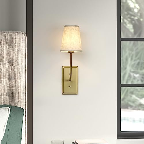 JIMUBEAM Vintage Brass Wall Sconce 1-Light, Linen Fabric Shade Wall Lamp Hardwired Indoor Wall Light for Bedroom Living Room Vanity Bathroom JIMUBEAM Vintage Brass Wall Sconce 1-Light, Linen Fabric Shade Wall Lamp Hardwired Indoor Wall Light for Bedroom Living Room Vanity Bathroom