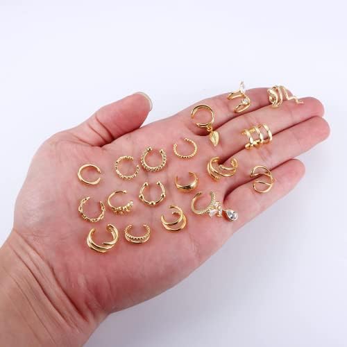 Roheafer Gold Ear Cuffs for Women Non Piercing Adjustable Ear Cuff Earrings Clip On Cartilage Helix Wrap Ear Jewelry Set