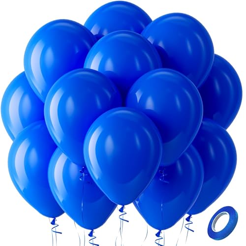 Bezente Royal Blue Latex Party Balloons - 100 Pack 12 inch Round Helium Blue Balloons for Birthday Graduation Baseball Nautical Retirement Bachelorette Patriotic Party Decorations