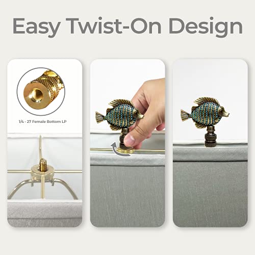 Image of Royal Designs, Inc. Sea Life Lamp Finial, Emerald Fish, Antique Brass, Replacement Finial for Table or Floor Lamps