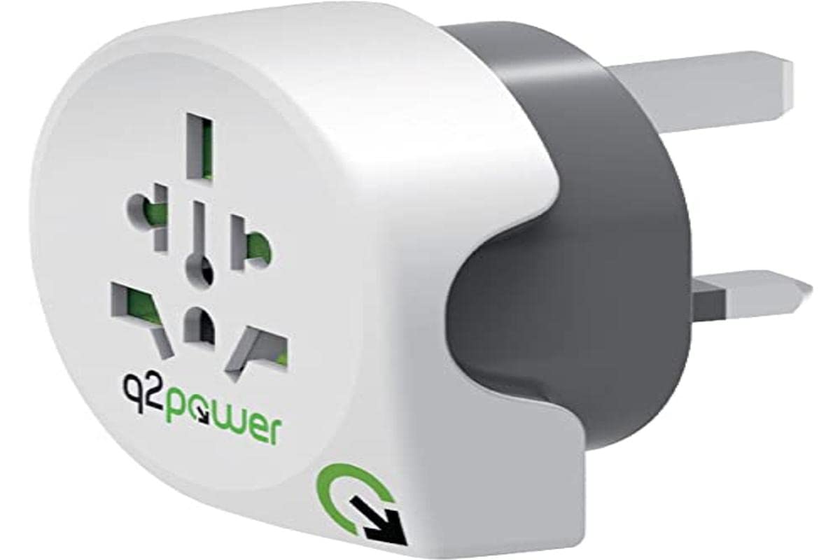 Adattatore Universale Da Viaggio Q2 Power – Presa UK Con Messa A Terra, Protezione Anti-scossa, Compatto