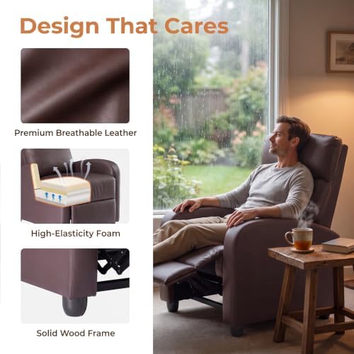 Image of Manual Massage Recliner Chair, Oversized Lazy Boy Reclining Sofa with 8 Massage Modes, Adjustable Backrest & Extended Footrest, Ergonomic Single Recliner Couch for Living Room, Bedroom, Brown