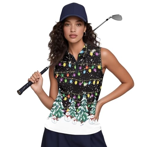Biyejit Women's Christmas Golf Shirts Sleeveless 1/4 Zip Up Polo