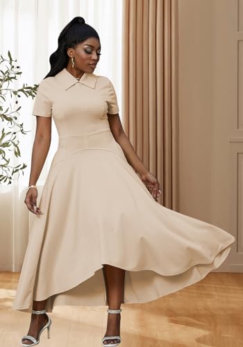 Image of Famnbro Womens Vintage Dress Casual 1950s Short Sleeve A-Line Work Church Business Party Elegant Dresses
