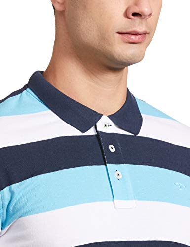 Image of Color Plus Men's Striped Slim Fit T-Shirt (COKV00809-B3 Medium Blue 00S)