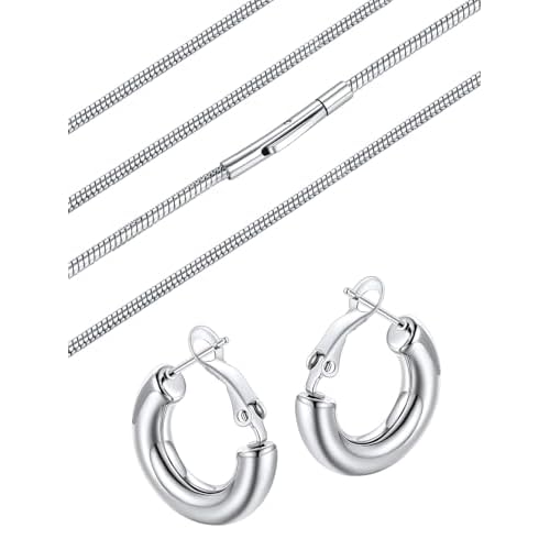 FaithHeart 2mm Snake Chain and 20mm Chunky Hoop Earrings for Women