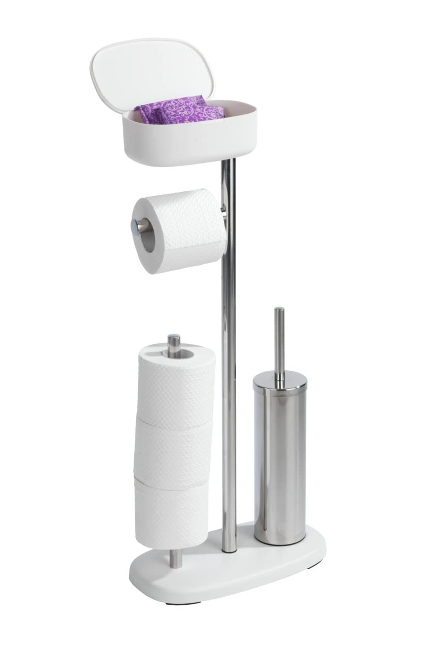 WENKO Stand WC-Garnitur mit Box Mod. Rivazza, Toilettenpapier-Halter mit Ablage, WC-Bürstenhalter, Ersatzrollenhalter, Edelstahl
