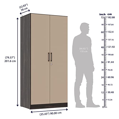 Image of Wakefit Wardrobe | 1 Year Warranty | Engineered Wood Almirah, Cupboard for Clothes Storage | 2 Door, 1 Shelf, 2 Drawers, 1 Hanging Space | Cashmere Plus - Wyoming Maple-Frappe