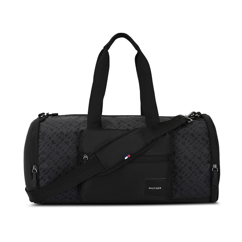 Tommy Hilfiger Unisex Gym Duffel Bag Jonah - Black | Topography Print | 29L Capacity | Dedicated Shoe & Wet Compartments | Water-Resistant | Gym Bag for Men & Women | Organised Duffle Bag-picture-21