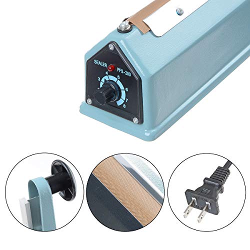 8" (200mm) Impulse Sealer Upgrade Thicken Iron case- Manual Poly Bag Heat Sealing Machine Closer Kit w/Adjustable Timer, Portable with Free Replacement Element Grip and Teflon Tape (8 Inch)