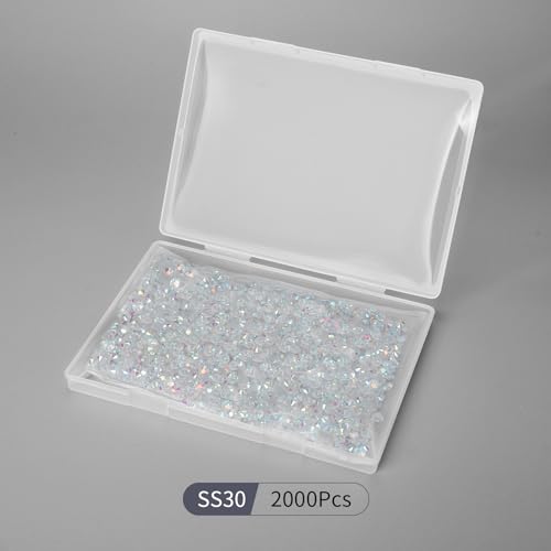 Image of 2000PCS Transparent AB Rhinestones Bulk, Flat Back Crystal Glass Stone Round Gems,SS30, 6.4-6.6mm