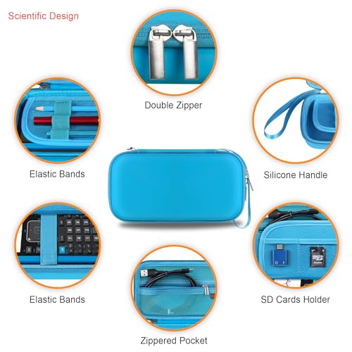 Elonbo Carrying Case for Texas Instruments TI-Nspire CX II CAS/CX II/CX/CX CAS Color Graphing Calculator, Extra Zipped Pocket Fits USB Cables and Accessories, Blue