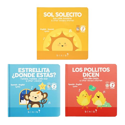 Image of Binibi Spanish Musical Book Bundle for Babies & Toddlers 1-3 | Spanish Nursery Rhymes | 5 Songs on Each Page | Bilingual Children's Books | Libros para bebés en español