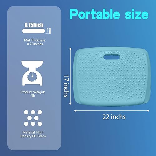 Image of 3 /4 inch Thick Office Standing Desk Mat, Portable Cushioned Standing Pad with Massage Points, Anti Fatigue Kitchen Floor Mat with Handle, Multi-Purpose Floor Comfort Mat (Teal, 17 inch x 22 inch)