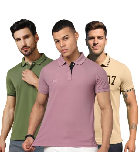 Image of INKKR Men's Solid Polo Neck Half Sleeve Stylish T-Shirt Combo
