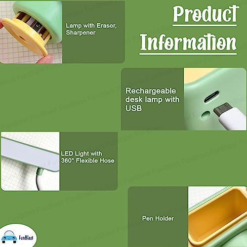 Image of FunBlast Rechargeable Desk Table Lamp- 3 in 1 Study Desk LED Lamp with Eraser, Sharpener and Pen Holder, Electric Table Lamp, Adjustable Study Desk Lamp for Study Room, Home /Office (Astro)