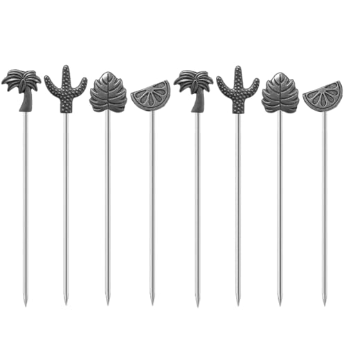 Mewuthede Stainless Steel Cocktail Picks, 8 Pcs Reusable Fruit Picks