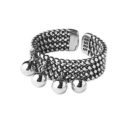 Bague argent 925 ouverte ajustable anti-pincement avec breloque mobile