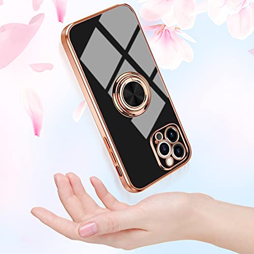 Coque iPhone 13 Pro or rose avec anneau rotatif et support magnétique