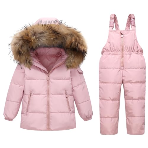 Image of JiAmy Kids 2 Piece Snowsuit Set Girl Winter Hooded Puffer Jacket & Snow Bib Pants Boy Ski Suits(1-12Y)