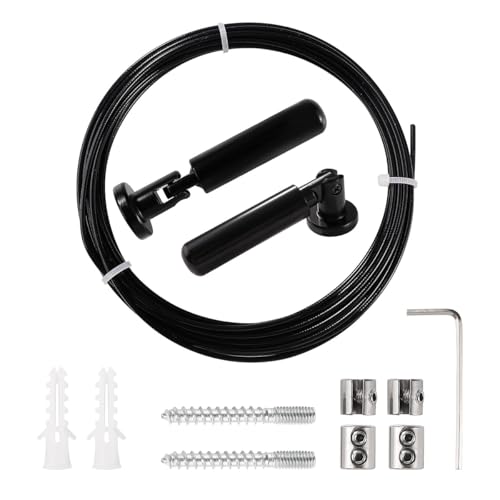 DUZEPA Juego De Cable Tensor Para Cortinas De 5 M, Tendedero De Acero Inoxidable, Para Fotos, Tendedero, Ventana (negro)