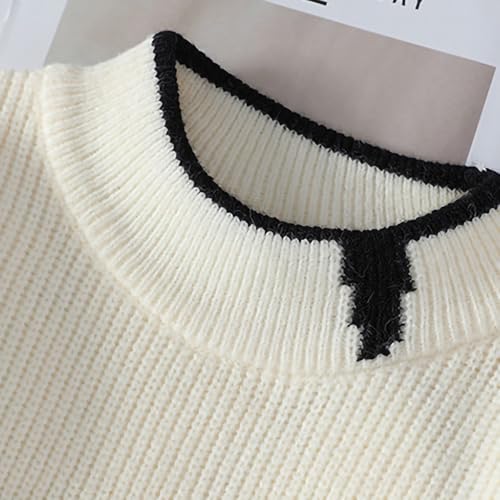 Cambkatl Men's Crewneck Sweaters, Pullover Loose Long Sleeve Vintage Color Block Patchwork Knitted Casual Sweater Tops4