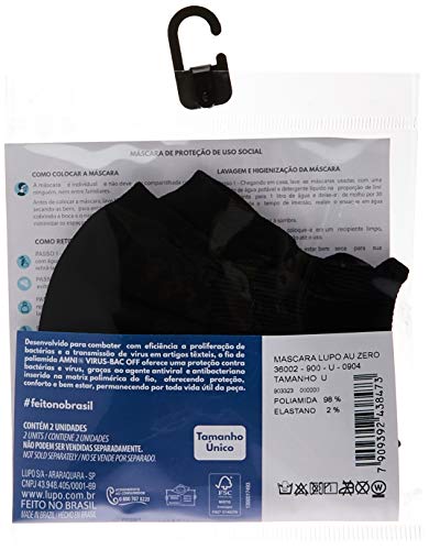 Kit com 2 Máscaras Bac OFF Microfibra Sem Costura, Lupo, Preto, U Preto Único