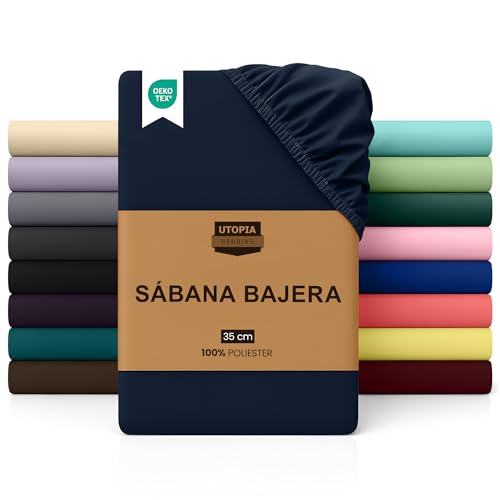 Utopia Bedding Sabana Bajera 150x200 - Azul Marino - Certificado Oeko Tex - Bolsillo Profundo - Microfibra de Poliéster Cepillado (Cama 150)