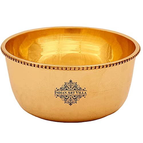 Indian Art Villa Brass Plain Beaded Design Flat Bottom Bowl, 7 Oz Volume Decorative Dinnerware, Tableware And Serveware For Home Hotel Restaurant, Set Of 6 #TOP2