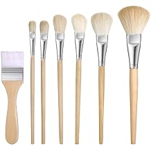 Mop Brush for Acrylic Painting, 7 Pieces Versatile Blending Brush Paint Brushes for Acrylic Painting Goat Hair Paint Brushes Set with Wooden Handle for Watercolor Oil Face Body Art