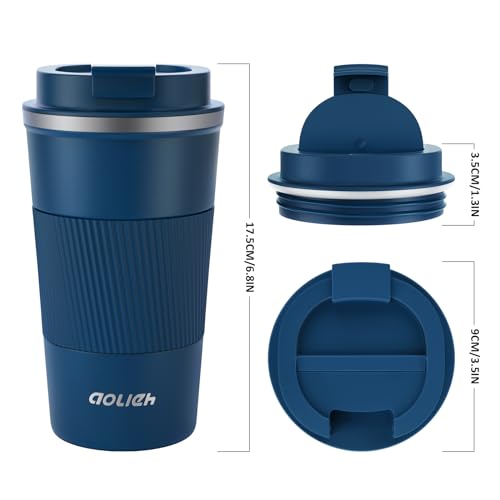 Image of Travel Mug 510 ml, Insulated Coffee Cup with Lid, Reusable Stainless Steel Thermal Cup for Coffee, Tea & Cold Drinks, Leak-Resistant Double-Walled Travel Mug, Navy Blue