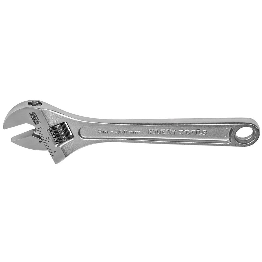 Klein Tools 507-8 Adjustable Wrench, Extra Capacity Jaw Forged Drive Wrench with High Polish Chrome Finish, 8-Inch