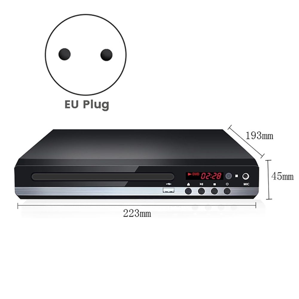 MARKELL Reproductor de DVD 1080P HD Reproductor de DVD DoméStico Box para TV Reproductor de Disco CD DVD Gratuito para Todas Las Regiones Reproductor EVD con Salida AV - Enchufe Europeo