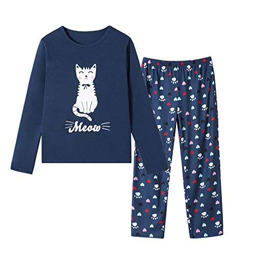 Vopmocld Girls' Winter Cat Pajama Set 12 Navy
