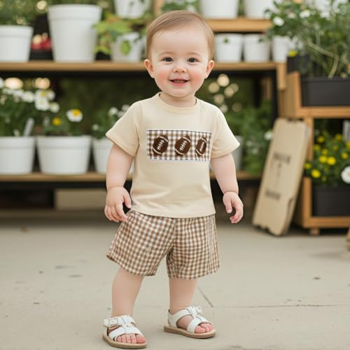 Kids Baby Boy Girl Football Outfit Embroidery Short Sleeve Shirt Plaid Shorts Cute Toddler Clothes Clothing Set2