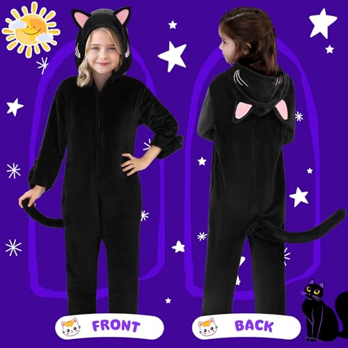 Joycover Cat Costume For Girls, Black Cat Costume For Girls Kids Dress Up, Onesie Cat Noir Costume, Role Play Halloween Costumes For Girls Kids Aged 5-6, Size S