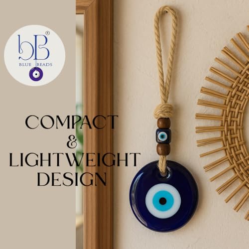 Image of Evil Eye Hanging for Home & Car | Nazar Suraksha Blue Glass Decor with Rope & Beads | Good Luck Protection Charm | Door Wall Hanging | Spiritual Gift Item (Evil Eye 5)