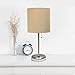 Simple Designs LT2044-TAN Brushed Steel Stick Table Desk Lamp with USB Charging Port and Drum Fabric Shade, Tan Shade