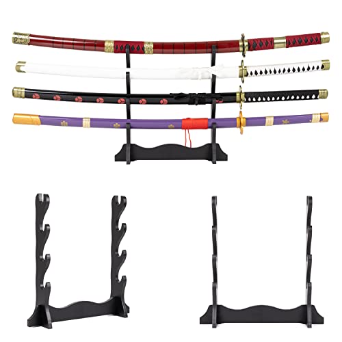 Adust Carbon Steel Roronoa Zoro Swords, Real Metal Anime Sword, Roronoa Zoro Cosplay Costume 41 inch Overall, Japanese Zoro Katana Samurai Sword 3-Piece Set/4-Piece Set2