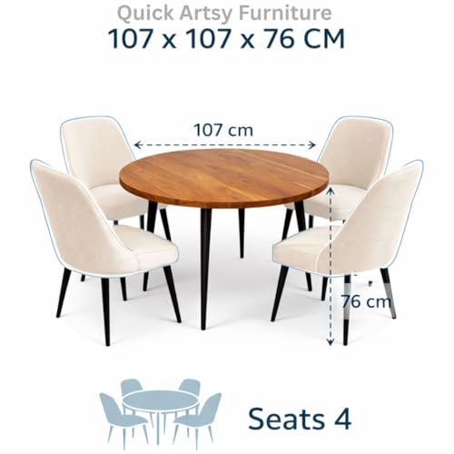 Image of Solid Mango Wooden Round 4 Seater Dining Table for Living Room, Dining Room, Hotel & Home, Brown Finish, Only Dinning Table (90 x 90 x 76 Centimeters) (Only Dining Table)