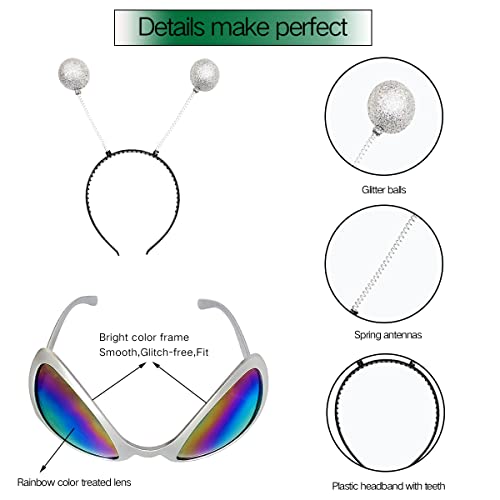 Poptrend 2 Pairs Alien Headband and Glasses,Alien Rainbow Lens Sunglasses,Headband Boppers Antenna for Adults and Kids