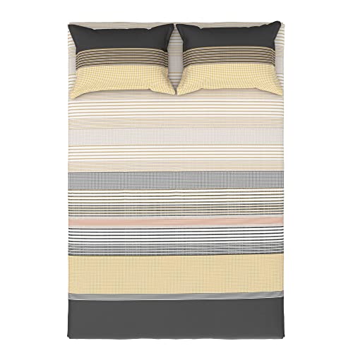 Image of myTrident Home Essential Stripe Collection 144 TC, 100% Cotton Bedsheet with 2 Pillow Cover, King Size - 274 x 274 cm, Mott