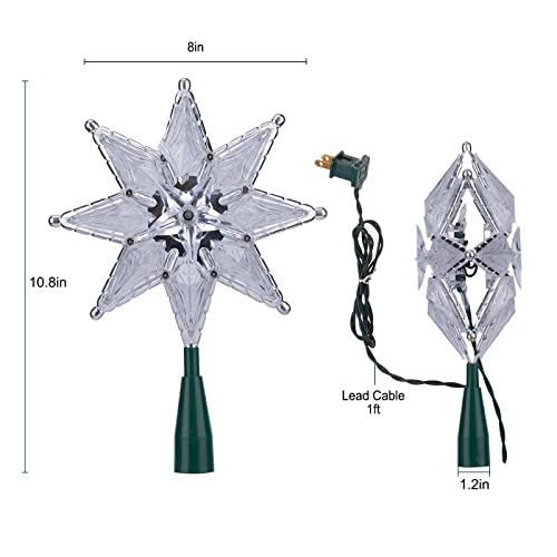 11” Christmas Star Tree Topper Retro Acrylic Octagram Star Treetop Built In 10 Bulbs Octagram Star Topper Plug In Green Cord (4 Bulbs 1 Fuses Spare) For Christmas Tree Decorations,Clear #TOP5
