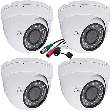 Evertech 1080p Dome Security Cameras 1920x1080 high Resolution Weatherproof Indoor/Outdoor, Night Vision up to 98ft, 2.8-12mm Adjustable Lens White Metal casing (Pack of 4)