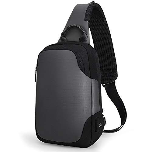 Hommes Tissu Oxford Sac à Poitrine, Multi-Fonctionnel Étanche Antivol avec USB Port de Charge Casual Respirant Sacs À Bandoulière, pour Voyage À L'extérieur Sport Camping Cover
