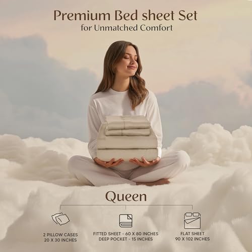 Utopia Bedding Queen Sheets - 4 Piece Bedding - Brushed Microfiber - Shrinkage and Fade Resistant - Easy Care (Queen Beige)