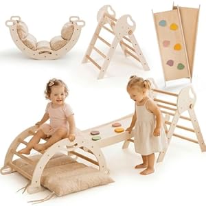 Goodevas 5-in-1 Montessori Klettergerüst Indoor aus Holz mit Rutsche – Kletterdreieck Montessori für Kinder ab 1 Jahr, Indoor Spielplatz Baby Kletterset, Indoor Kletterspielzeug Dreieck