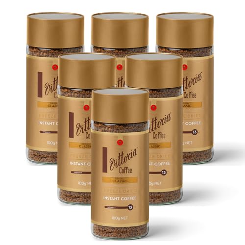 Vittoria Coffee Original Classic Freeze Dried Instant Coffee 100 g (Case of 6). 13/15 intensity. Dark smooth roast of premium instant coffee.