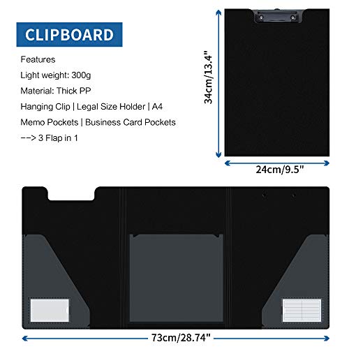 Uquelic Clipboard Folio With Notepad Holder/ Low Profile Clip/ Card, Interior File Storage Pockets/ Extension-Type Hook/ Slim Arch A4 Letter Size (Triple Fold) #TOP1